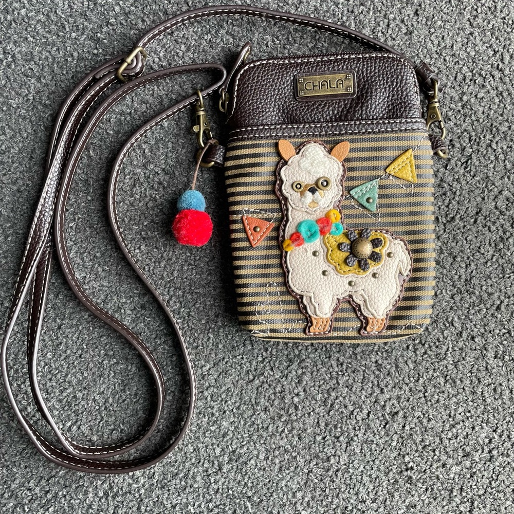 CHALA LLAMA BROWN STRIPE CELL PHONE CROSSBODY PURSE ADJUSTABLE STRAP